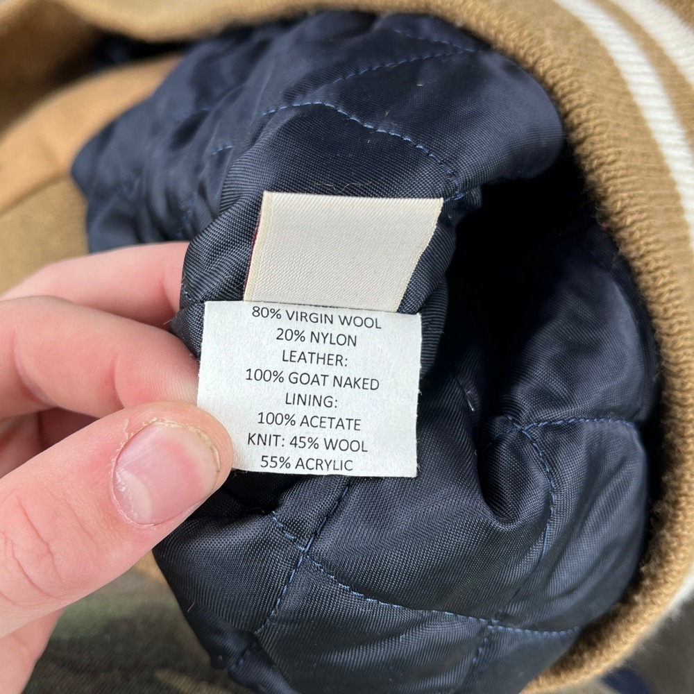 Slater and Son Golden Bear Mens Wool Varsity Bomber Jacket Tan Made in USA M - Picture 5 of 8
